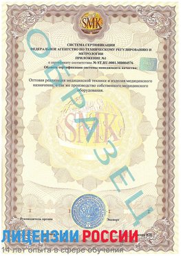 Образец сертификата соответствия (приложение) Алдан Сертификат ISO 13485